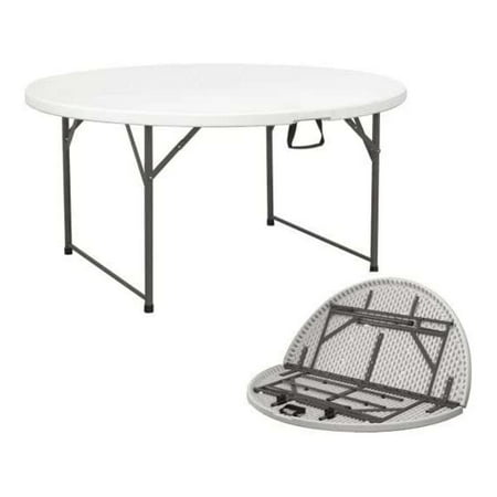 Ontario Furniture 5 Foot Round Plastic Resin Folding Table Steel Frames, White