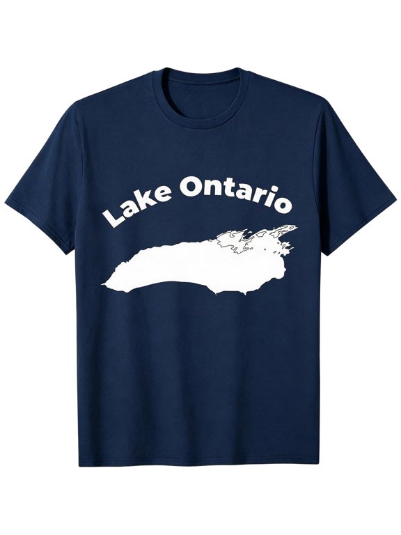 Ontario Lake T Shirts For Men Short Sleeve Crewneck Casual Top Vintage Letter Print Loose Tees Summer Vacation Shirt