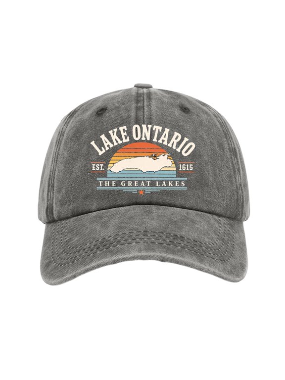 Ontario Lake Vintage Trucker HatEmbroidered Retro Slogan Dad Hat for Men Women, Breathable Summer Adjustable Baseball Cap