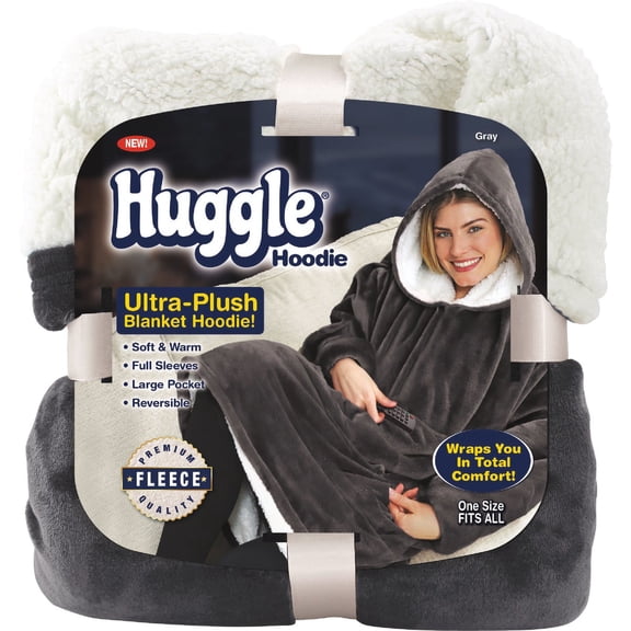 Ontel Huggle Hoodie, Ultra Plush Blanket, Charcoal Grey, One Size