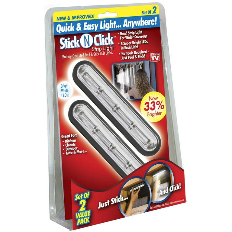 krænkelse sløjfe delvist Ontel Products Corp Stick N Click sncsl-mc12 Sick N' Click" Peel & Stick  Strip LED Lights 2 Count - Walmart.com