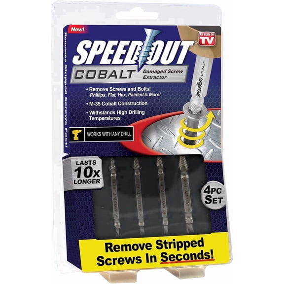 Speed Out Cobalt Damaged Screw Extractor Kit, 4 Piece Set