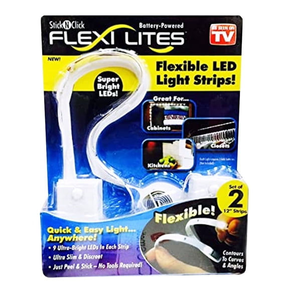 Ontel Stick N Slick Flexi Lite LED Strip Light, Flexible Bendable Indoor Lighting with Remote, Battery Powered, White