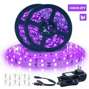 Ontesik Black Light Strip, 50ft/15m Flexible UV Black Light with LED kit, 900lamp Beads, 12V UV Black Light, Indoor Dance, Bedroom Decoration，Stage, Birthday, Wedding, Dark Party,Not Waterproof