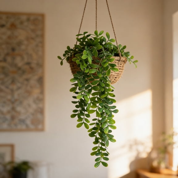 Ontiwes Artificial Hanging Wisteria Leaf Grass Wall Decor,28 In Green Plastic Faux Plant for Indoor & Outdoor Use, 1-Pack Cascading Vine Decoration