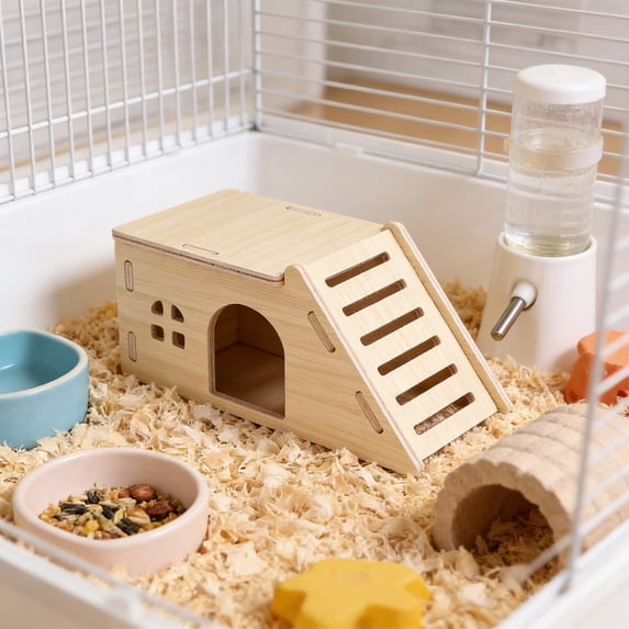 Ontiwes Natural Wood Hamster Hideout & Chew Toy, Multi-Function Cage Decor for Gerbils, Mice, Small Pets, Safe Gnawing Bed & Sleeping Hut, 1 Piece