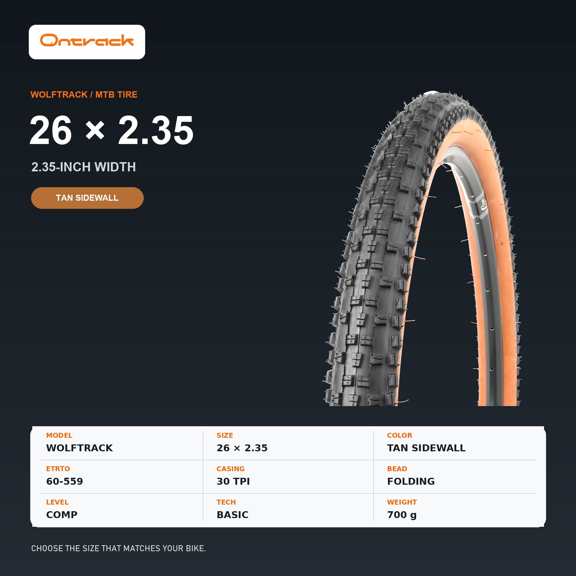 Track Fall Blocks Ontrack WOLFTRACK Mountain Bike Tire, 26/27.5/29 x 2.35, Block Tread ...