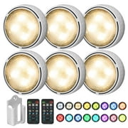 Onumii LED Puck Lights Battery Operated LED Under Cabinet Lighting Wireless Stick on Tap Lights with Remote Controll Color Changing Timer Function for Cabinets, Shelves, Closets - 6Pack White