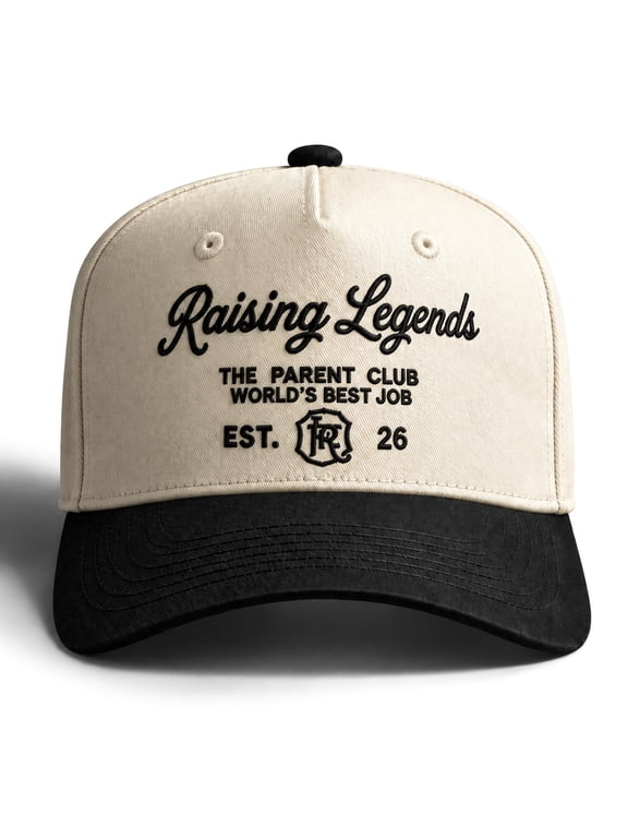 Raising Legends Embroidered 5-Panel Snapback Trucker Hat, Cream/Black