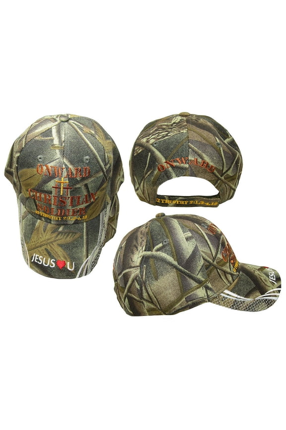 Onward Christian Soldier Jesus LOVES YOU Christan Cap Hat Color Woodland Camo