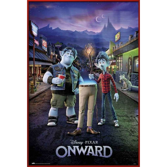 Onward - Famed Disney / Pixar Movie Poster (Regular Style - Brothers) (Size: 24" X 36") (Red Plastic Frame)