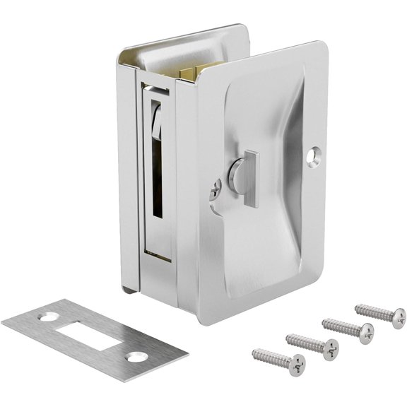 Onward Privacy Pocket Door Pull, Rectangular, Brushed Chrome