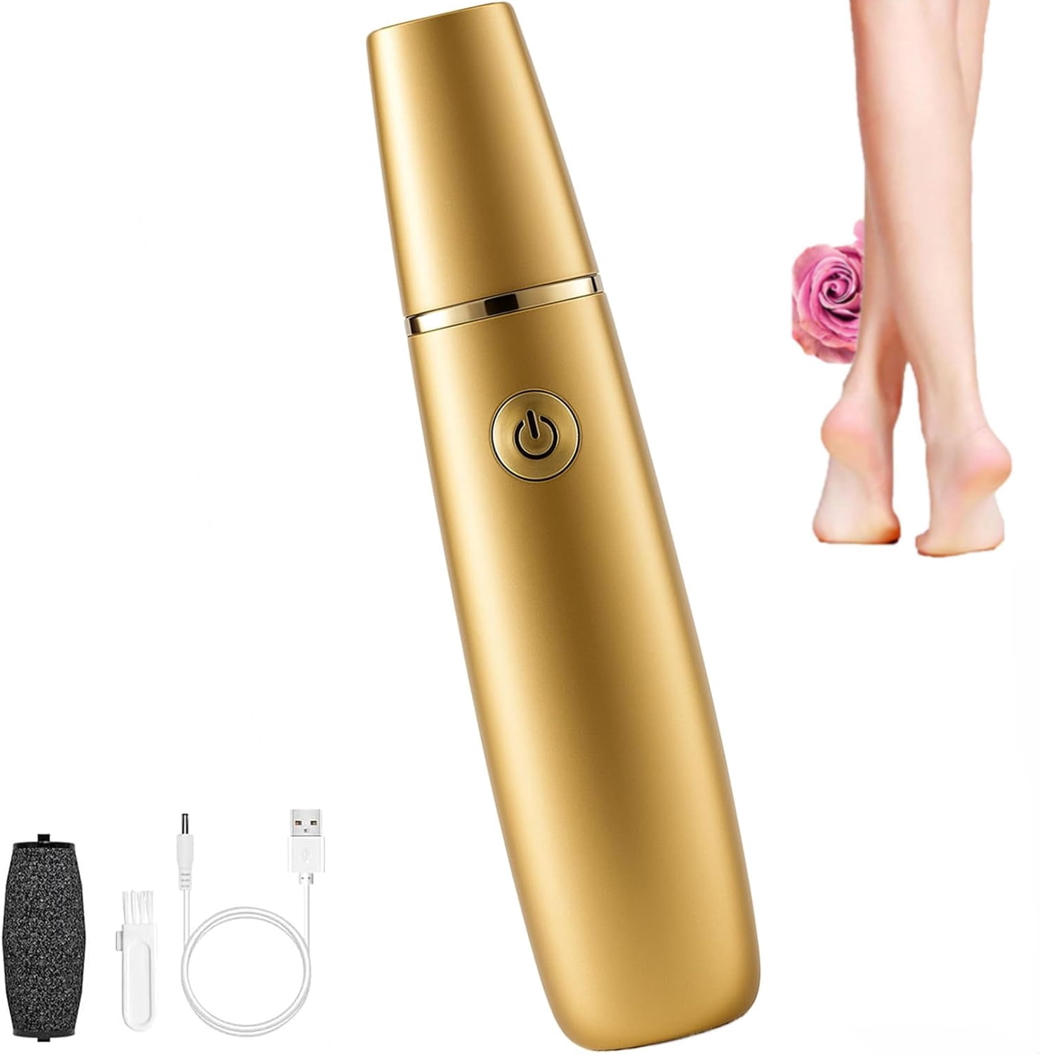 Onwddarefy Electric Feet Callus Remover, 360 Rotation Callus Remover for Feet, 3 Speeds Adjustable, for Women and Men Cracked (Gold)