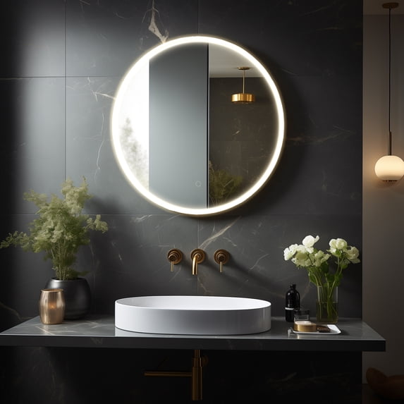 Dreamwerks Onxy 24" Round Frameless LED Mirror with Touch Screen, Backlit Brightness & Temperature Control