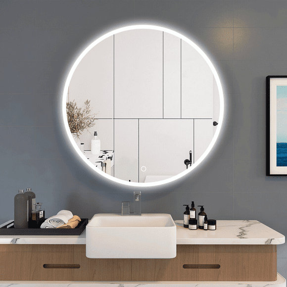 Onyx 36" Round Frameless LED Mirror with Touch Screen Switch