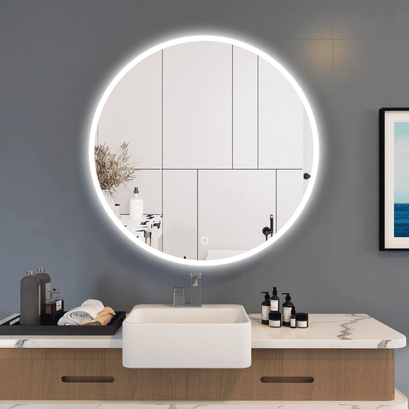 Onyx 36" Round Frameless LED Mirror with Touch Screen Switch