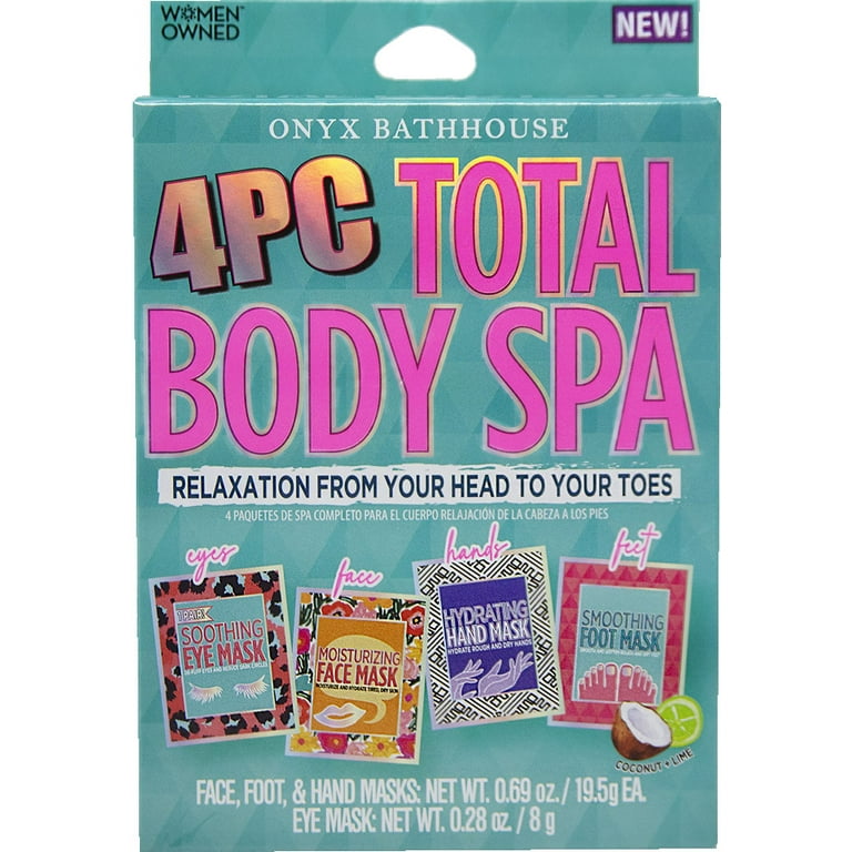 Onyx Bathhouse 4 PC Total Body Spa Set, Hand Peel Mask, Foot Mask