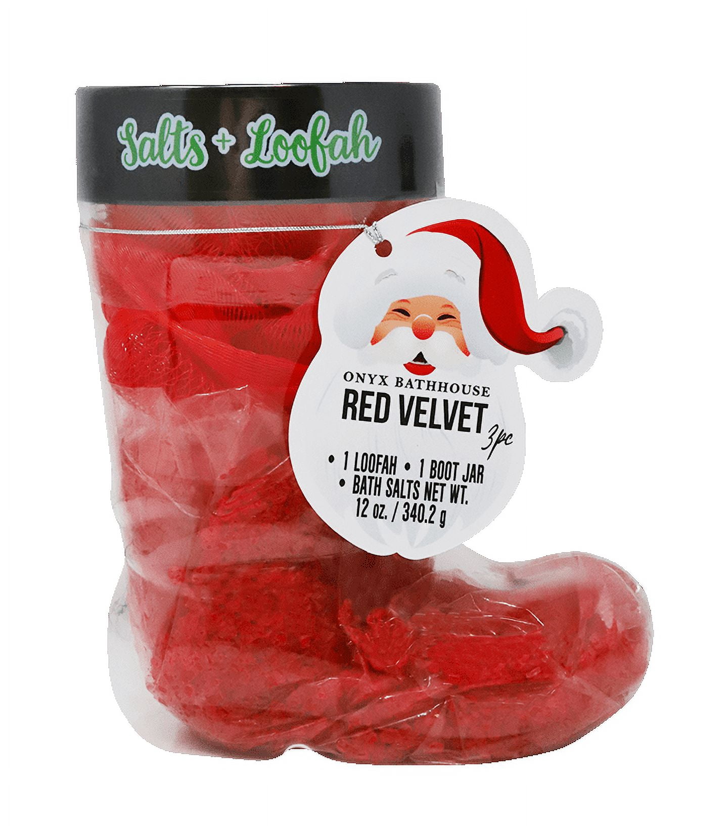 Onyx Bathhouse Red Velvet Bath Boot with Bath Salts and Loofah - 3 PC