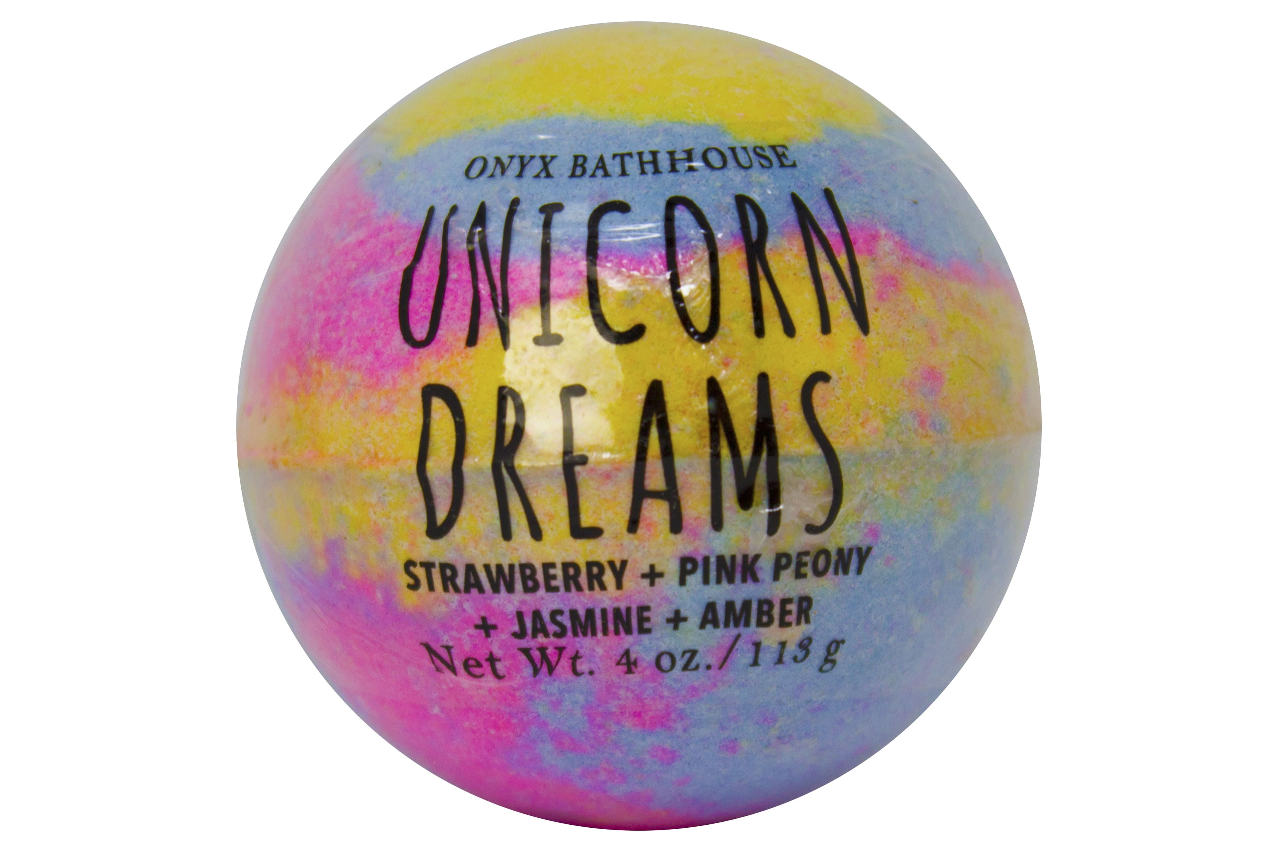 Onyx Bathhouse Unicorn Dreams Strawberry, Pink Peony, Jasmine, & Amber Bath Bomb, 4 Oz.