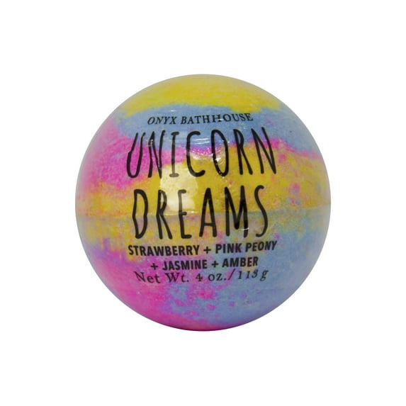 Onyx Bathhouse Unicorn Dreams Strawberry, Pink Peony, Jasmine, & Amber Bath Bomb, 4 Oz.