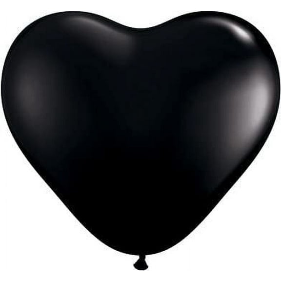 Onyx Black 6" Latex Hearts Qualatex Balloons x 10