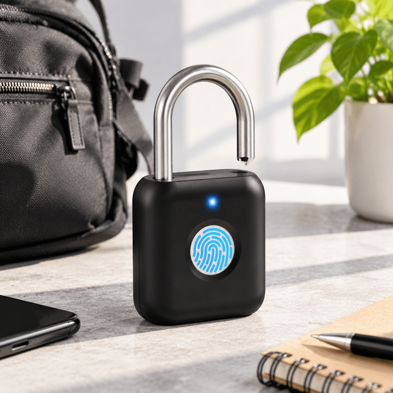 Onyx Black Fingerprint Smart Padlock with App Unlock for Gym Lockers ...
