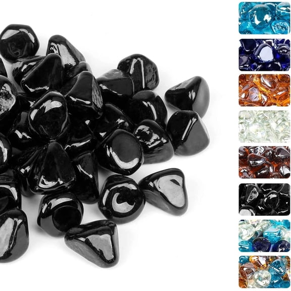 Onyx Black Fire Glass Diamonds for Fire Pit, 1 Inch High Luster Reflective Tempered Glass Rocks for Natural or Propane Fireplace, Safe for Outdoors and Indoors Firepit Glass, 20 Pounds