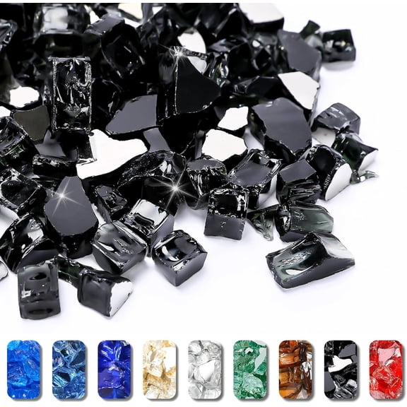 Onyx Black Fire Glass for Fire Pit, 20 Pounds 1/2 Inch High Luster Reflective Tempered Glass Rocks for Natural or Propane Fireplace, Safe for Outdoors and Indoors Firepit Glass