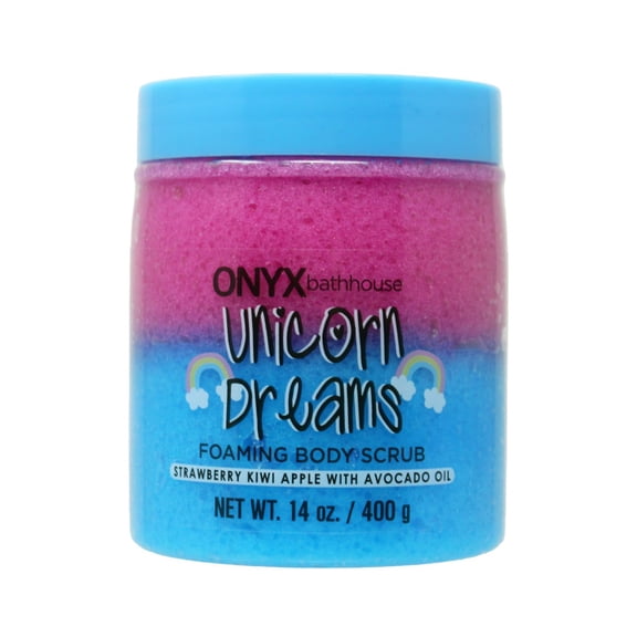 Onyx Brands Bathhouse Unicorn Dreams Foaming Body Scrub, Strawberry, Kiwi, and Apple Scent, 14 oz