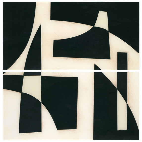 "Onyx Cutout" Oversized 72"x 36" Frameless Free-Floating Reverse Printed Tempered Art Glass Panels Set