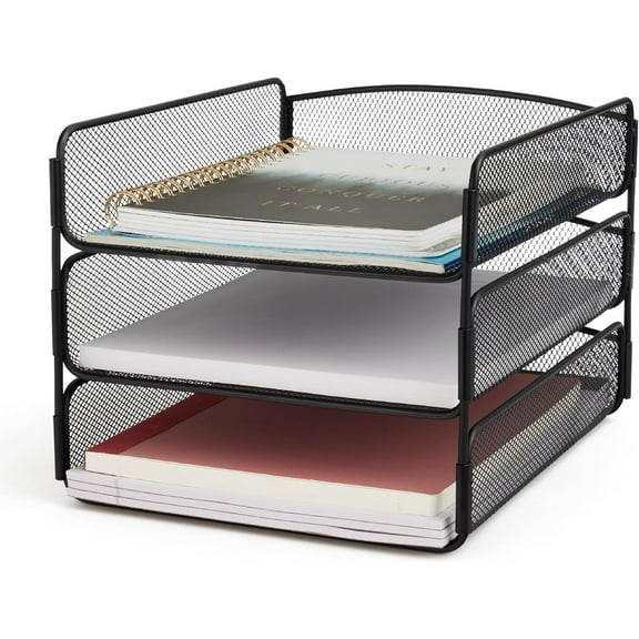 Onyx Desk Organizer, 3 Trays, Office and Classroom Mailbox, Paper and Mail Sorter, Steel Mesh, Black