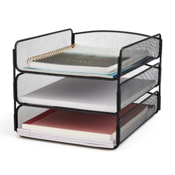 Onyx Desk Organizer 3 Trays Office and Classroom Mailbox Paper and Mail Sorter Steel Mesh Black