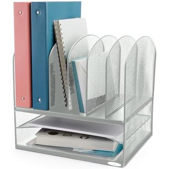 Onyx Desk Organizer with 6 Vertical & 2 Horizontal Trays, File Organizer for Home, Office, Classroom & More, Steel Mesh Construction