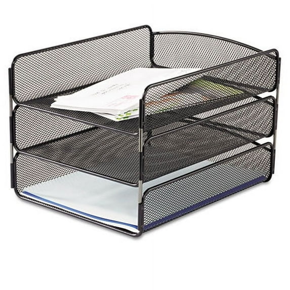 "Onyx Desk Tray, 3 Sections, Letter Size Files, 9.25"" X 11.75"" X 8"", Black | Bundle of 2 Each"