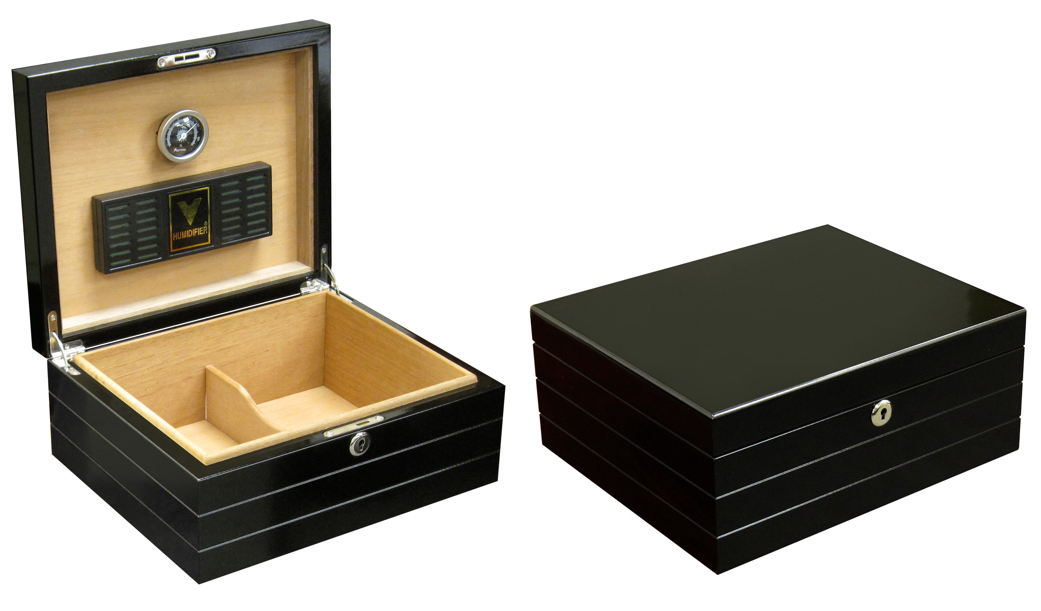 Onyx Desktop Cigar Humidor - High Gloss Black - Capacity: 50