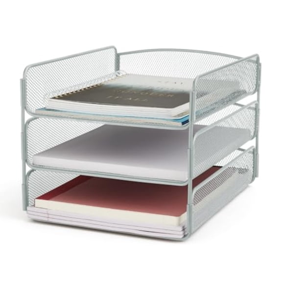 Onyx Desktop Organizer 3-Tier Paper Tray Durable Steel Mesh Construction Silver
