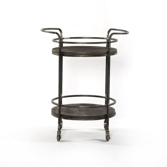 Onyx Glen Bar Cart in Transitional Gray Finish on Solid Wood with Iron Frame