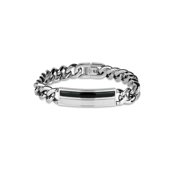 Onyx ID Plate 316L Stainless Steel Curb Link Bracelet, 9"