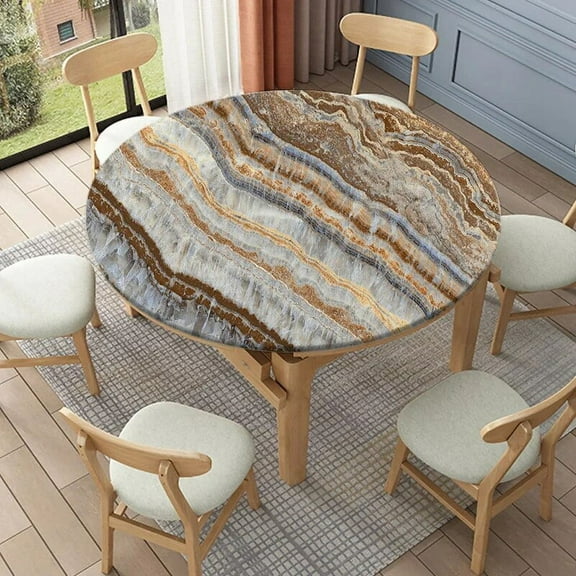 Onyx Marble Round Tablecloth Elastic Edged Polyester Fitted Table Colths for Dining Table Stone Surface Pattern Table Cover Deco
