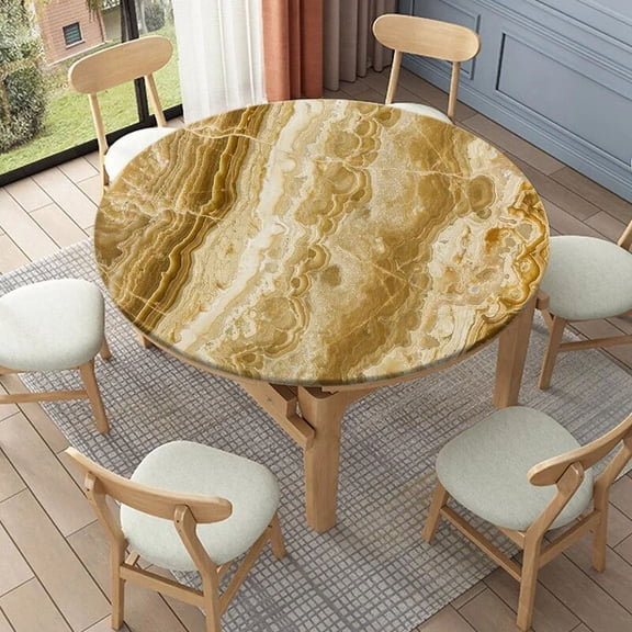 Onyx Marble Round Tablecloth Elastic Edged Polyester Fitted Table Colths for Dining Table Stone Surface Pattern Table Cover Deco