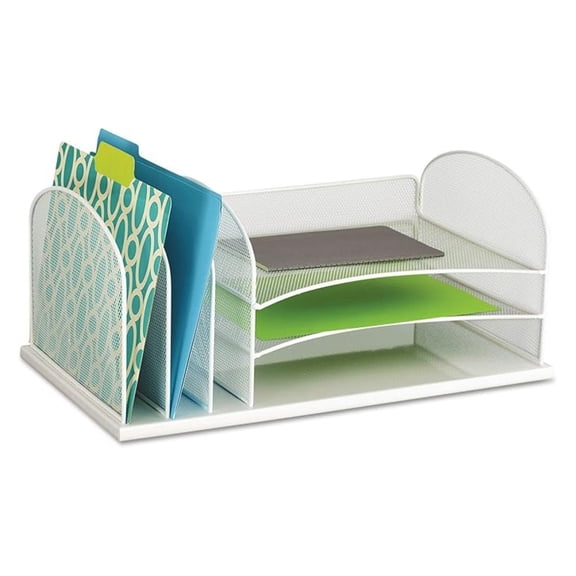 Onyx Mesh 3 Sorter, 3 Tray Desktop Organizer 3254WH, White Powder Coat Finish, Durable Steel Mesh Construction