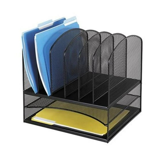 Onyx Mesh Desk Organizer - 2 Horizontal - 6 Upright Sections - Black