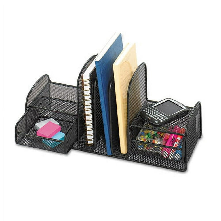Onyx Mesh Desk Organizer, Three Sections/Two Baskets, Steel Mesh, 17 x 6.75 x 7.75, Black Onyx Mesh Desk Organizer, Three Sections/Two Baskets, Steel Mesh, 17 x 6.75 x 7.75, Black