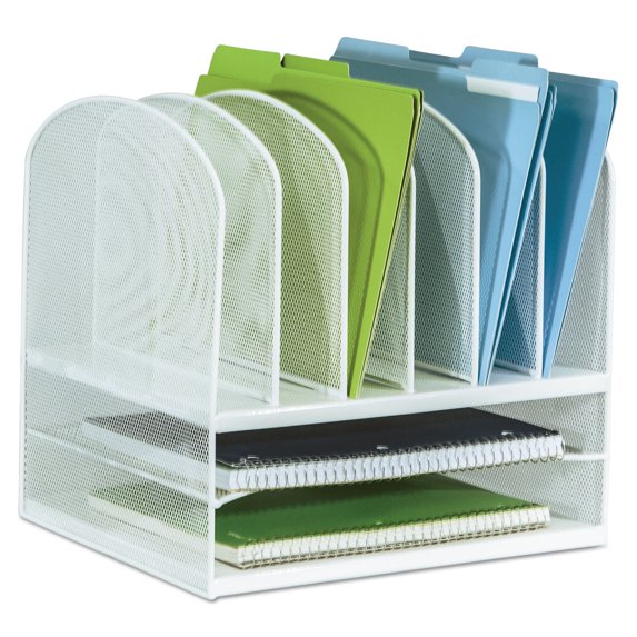 Safco Mesh Desk Organizer Eight Sections Steel 13 1/2 x 11 3/8 x 13 White 3255WH