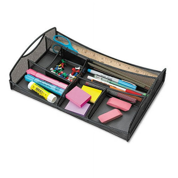 "Onyx Mesh Drawer Organizer, Seven Compartments, 13 X 8.75 X 2.75, Steel, Black | Bundle of 5 Each"