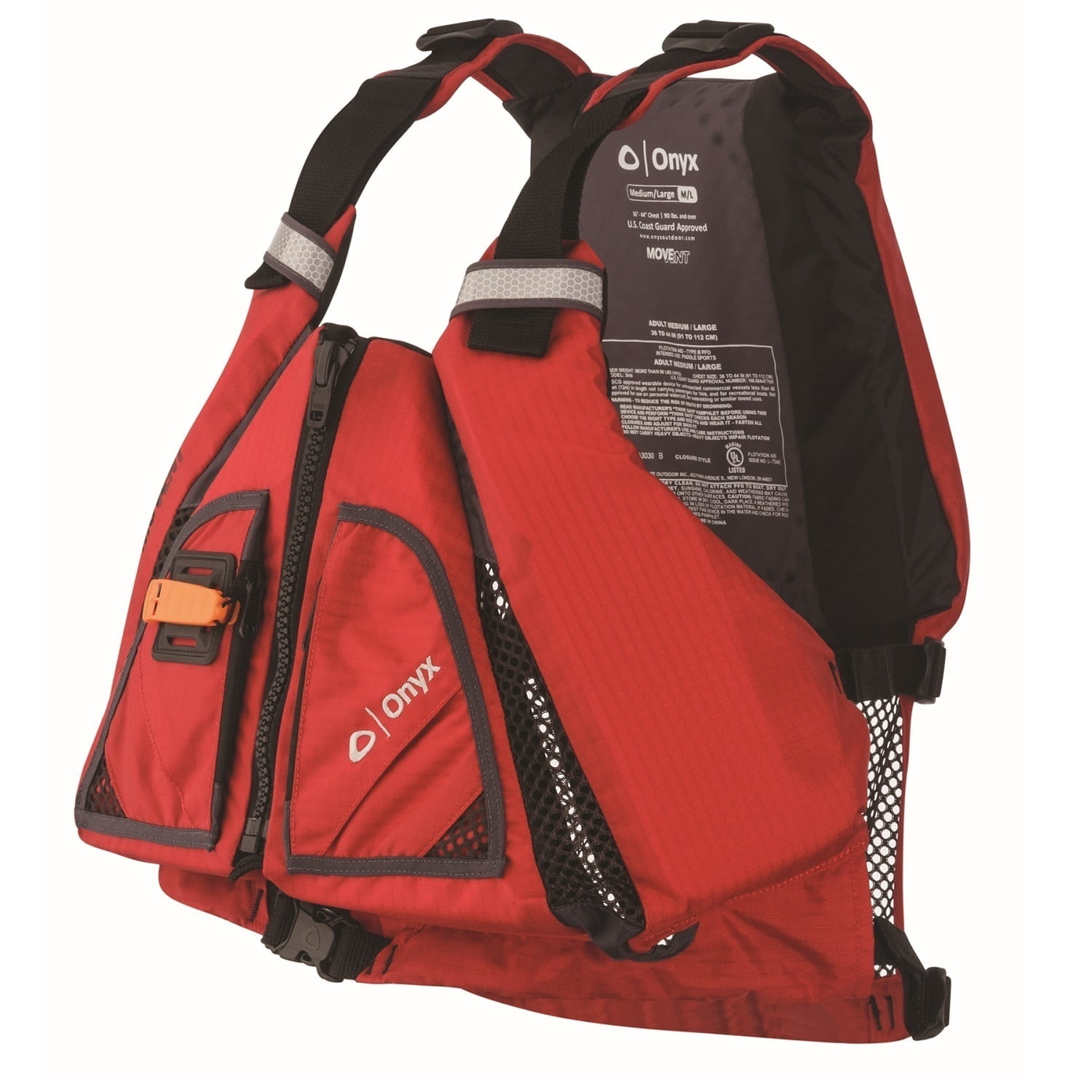 Onyx MoveVent Torsion Kayak Paddle Life Vest Teen or Adult size XL/2XL Red