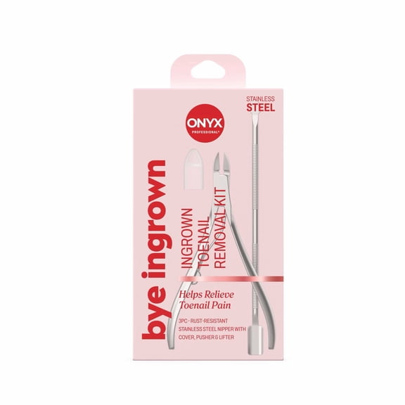 Onyx Professional 3-Piece Stainless Steel Nail Care Kit with Ingrown Toenail Remover, Protective Case