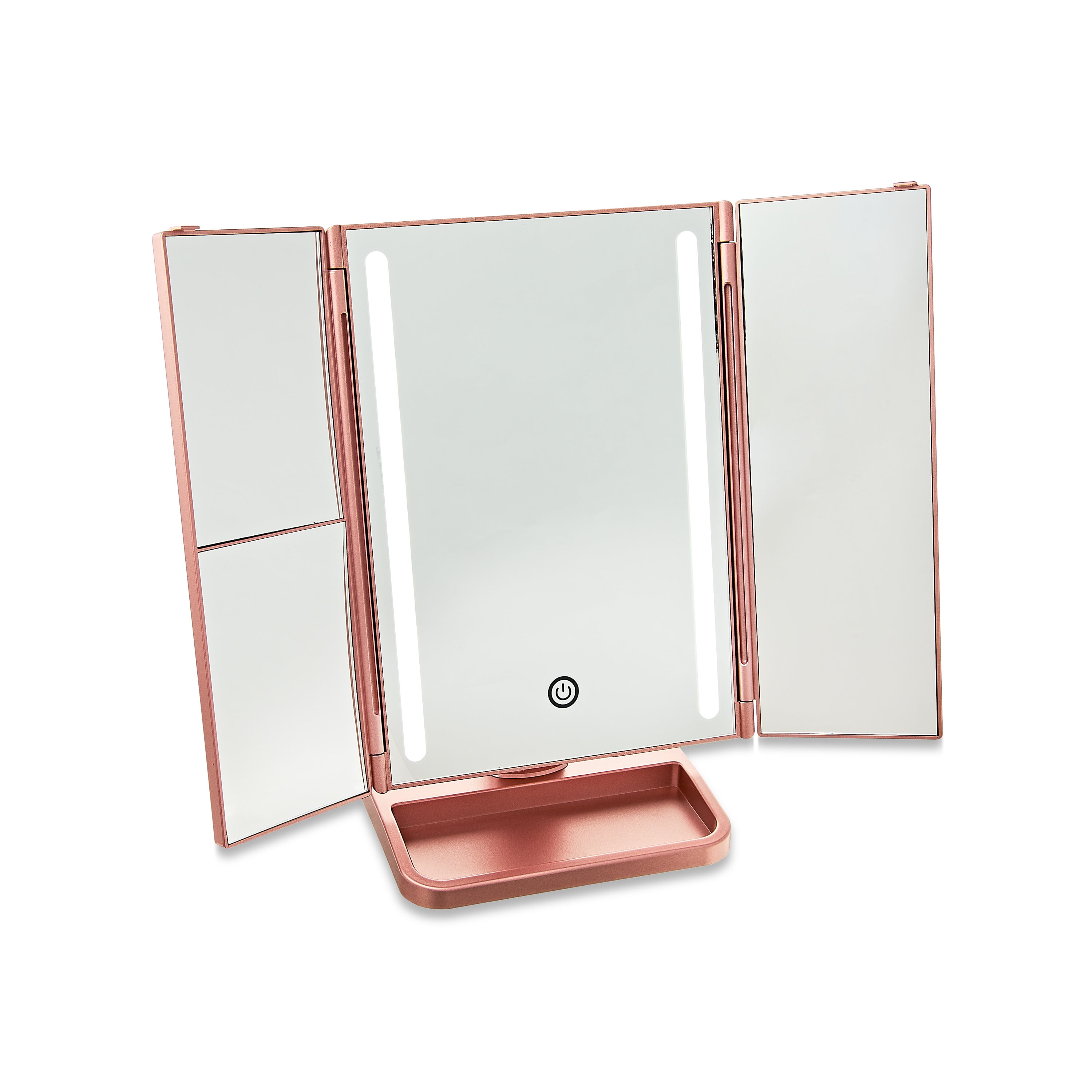 Trifold LED Lighted Makeup Mirror, Rose Gold