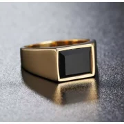Onyx Ring Gold Men, Solid Gold plated 14K, Signet Ring Gold, Gentleman Ring .