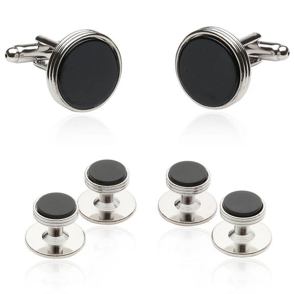 Onyx & Silver Tuxedo Cufflinks & Stud Set